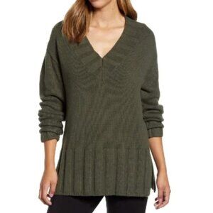 LOU & GREY Rib Trim Tunic Sweater Olive XS